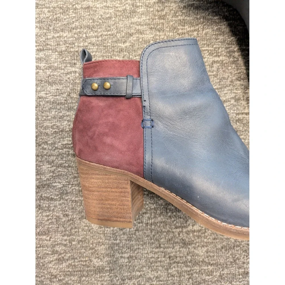 Sperry Ankle Boots Women's Size 7 Navy Blue Burgundy‎ Suede Leather Block Heel